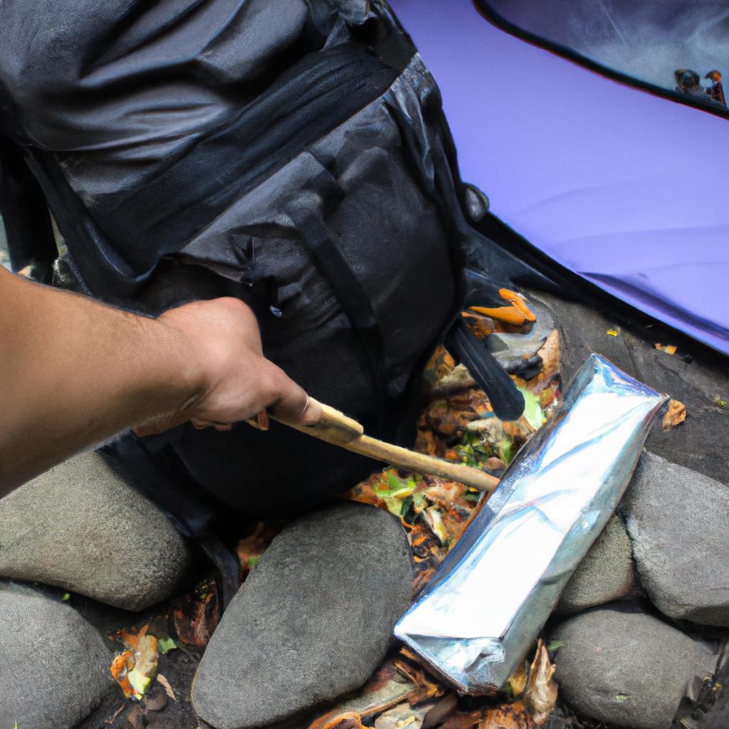 Person camping with budget equipment